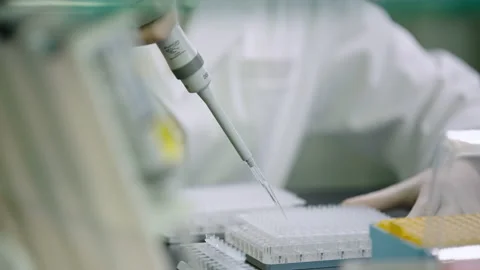 Chinese scientist pipetting samples in laboratory,4K Stock Footage 238598565