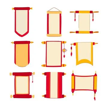 Chinese scroll set cartoon vector illustration 스톡 일러스트