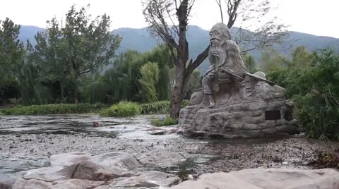 Chinese sculpture, wind and waves in coastal thickets Stock Footage 49175307