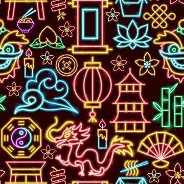 Chinese Seamless Neon Pattern Illustrazione stock