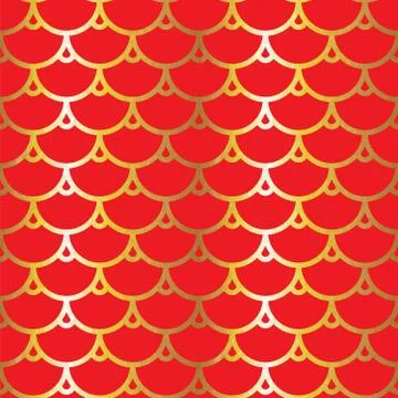 Chinese seamless pattern. Fabrics texture. Red and gold print. Vector Stock Illustration