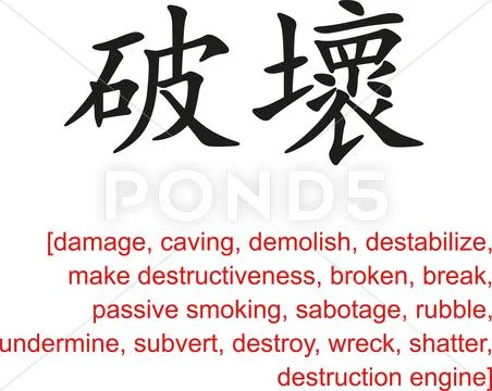 Chinese Sign for damage, caving, demolish, destabilize, break Stock Illustration