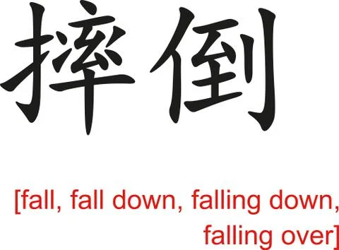 Chinese Sign for fall, fall down, falling down, falling over Ilustração Stock