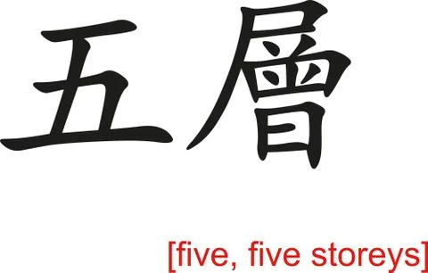 Chinese Sign for five, five storeys Stock Illustration