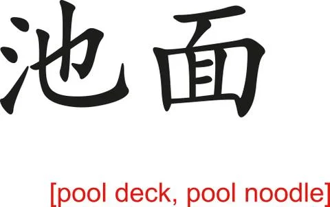 Chinese Sign for pool deck, pool noodle Illustrazione stock
