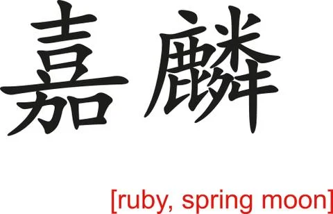 Chinese Sign for ruby, spring moon Illustrazione stock
