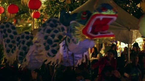 Chinese Silver Dragon Dance Stock Footage