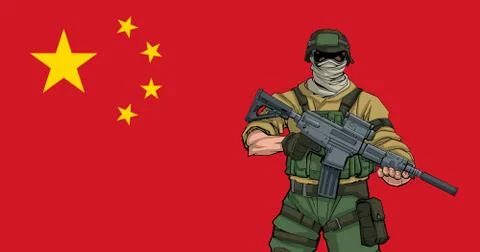 Chinese Soldier Background Stockillustratie