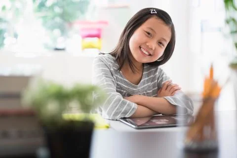 Chinese student using digital tablet 스톡 사진