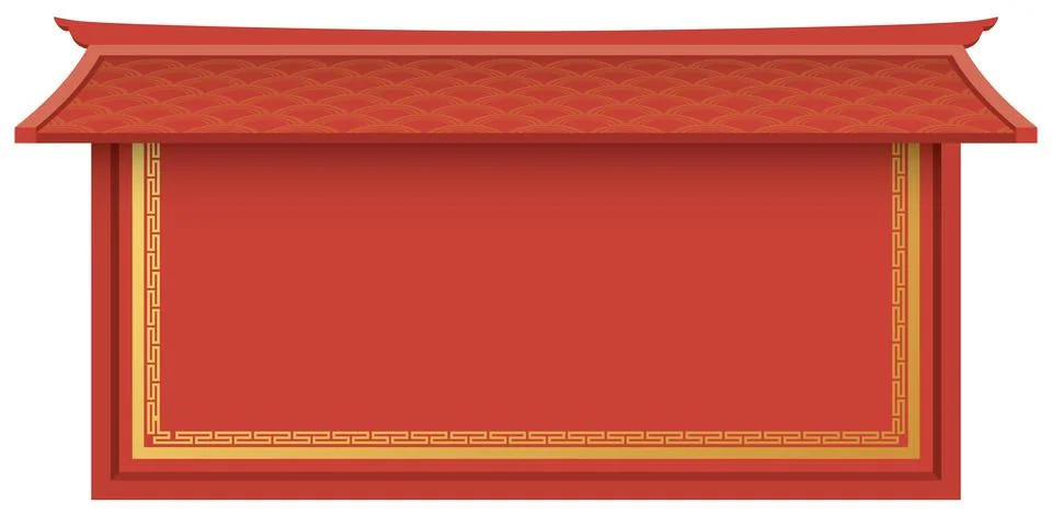 Chinese style 3D red rectangle frame isolated decorated with roof graphic i.. Stock Illustration
