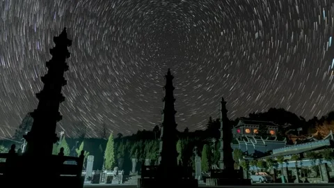Chinese Style Architecture Under Starry Night Timelapse Stock Footage 326702010