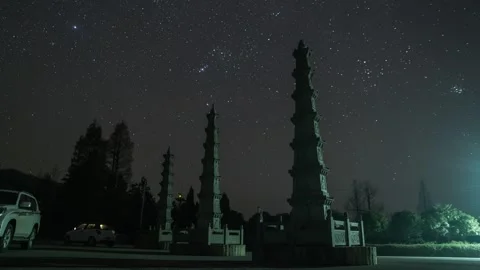 Chinese Style Architecture Under Starry Night Timelapse Stock Footage 326702032