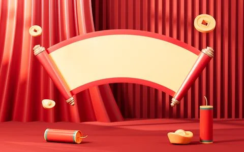 Chinese style background with empty ancient scroll, Spring Festival theme e.. Illustrazione stock