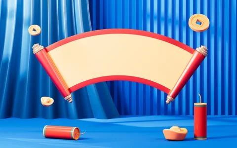 Chinese style background with empty ancient scroll, Spring Festival theme e.. Illustrazione stock