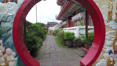 Chinese Style Circular Moon Gate, Kek Lok Si Buddhist Temple, Penang, Malaysia Stock Footage 296395606