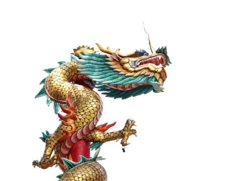 Chinese style dragon statue isolate on white background (from temple in thail Stock Photos
