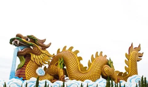 Chinese style dragon statue at temple on white background Stock Photos