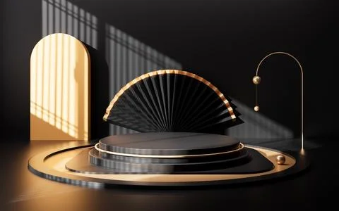 Chinese style empty stage with interior geometric architecture, 3d rendering. Stock Illustration