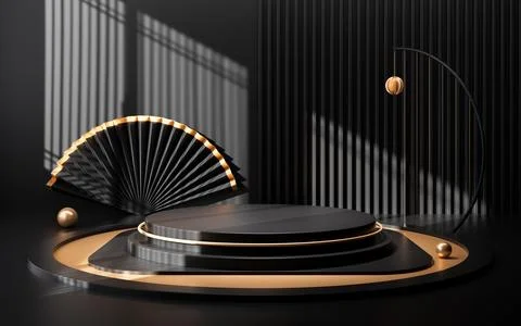 Chinese style empty stage with interior geometric architecture, 3d rendering. Stock Illustration