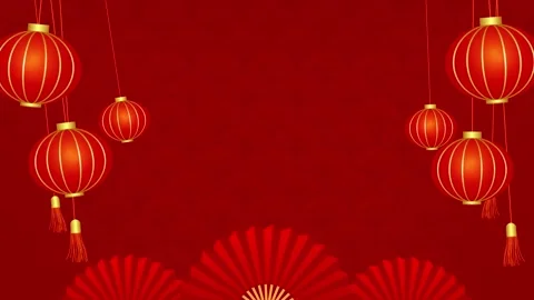 Chinese style red background with lantern and fan background.Chinese style effec Stock Footage 322757239