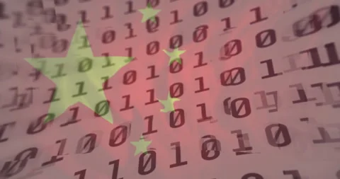 Chinese-style star pattern being animated in flat design, revealing dark binary Stock Footage 309036446