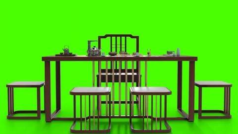 Chinese style tea table green background Stock Illustration