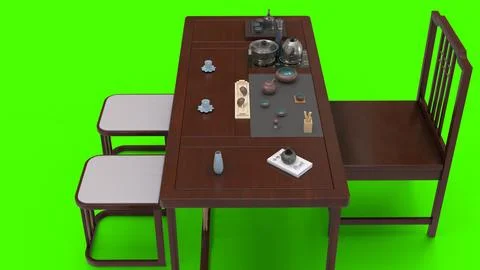 Chinese style tea table green background Stock Illustration
