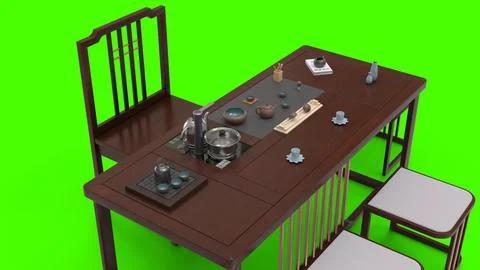 Chinese style tea table green background Stock Illustration