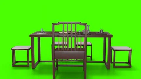 Chinese style tea table green background Stock Illustration