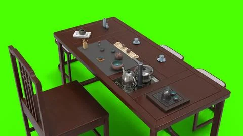 Chinese style tea table green background Illustrazione stock