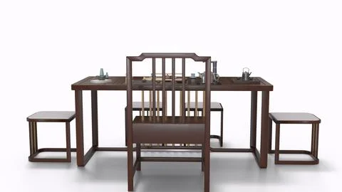 Chinese style tea table white background Illustrazione stock