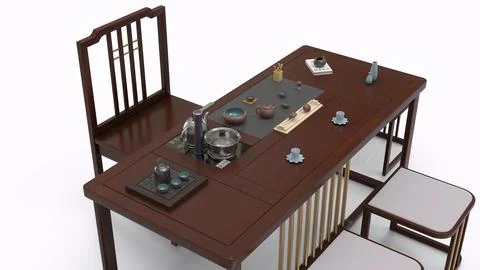 Chinese style tea table white background Stock Illustration