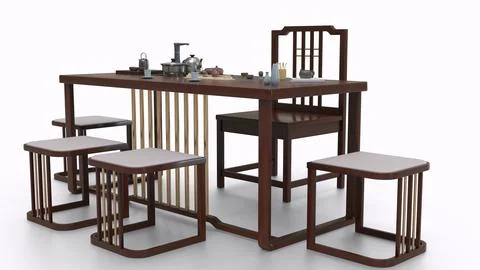 Chinese style tea table white background Stock Illustration