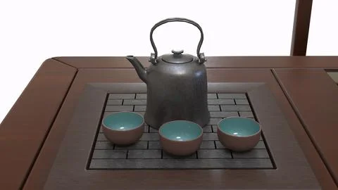 Chinese style tea table white background Stock Illustration