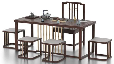 Chinese style tea table on white background Stock Illustration