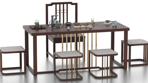 Chinese style tea table on white background Stock Illustration