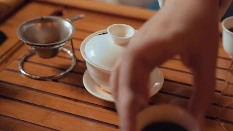 Chinese tea ceremony, selective focus, close up Stock Footage 117442261