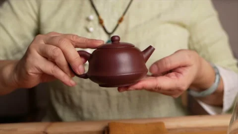 Chinese tea master shaking a kettle of tea Stock Footage 217369856