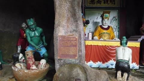 Chinese Temple Hell Punishment Statues Depicting Afterlife Judgment Stock Footage 333919586