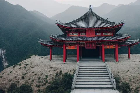 Chinese temple on a mountain Stock Illustration