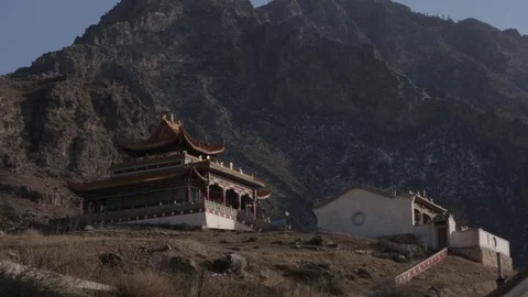 Chinese Temple Mountains in the Background Stock Footage 72550890