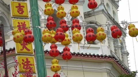 Chinese temple waving at temple Stock Footage 197010044