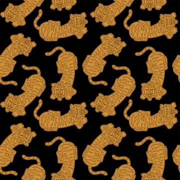 Chinese tiger seamless pattern. Lunar 2022 New Year design template. Zodiac s Stock Illustration