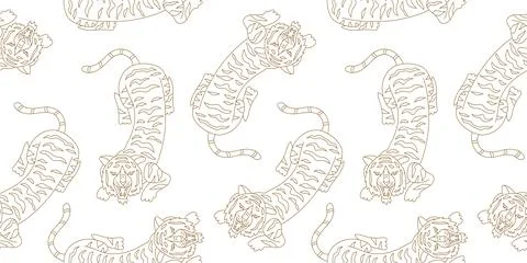 Chinese tiger seamless pattern. Lunar 2022 New Year design template. Zodiac s Stock Illustration