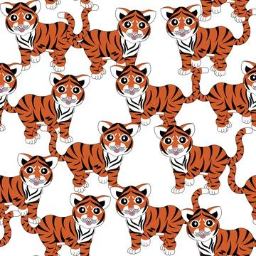 Chinese tiger. Seamless pattern. Stock vector. Illustration on white backgrou Stock Illustration