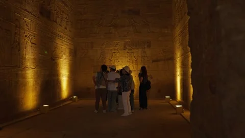 Chinese tourists explore the temple of Dendera or the temple of Hathor in Egypt. Stock Footage 324689153