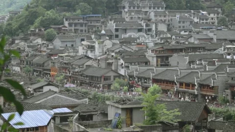Chinese Town with Traditional Architecture Stock Footage 167621646