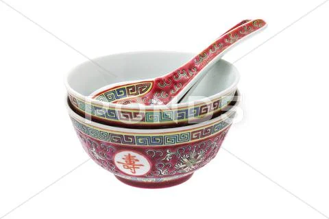 Chinese traditional bowls and spoons Stock Photos