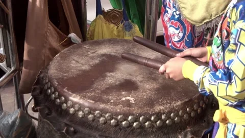 Chinese traditional drum performance, slow motion. Stock-Footage 295560733