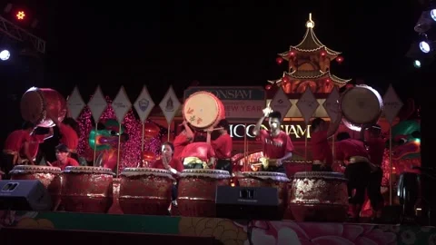 Chinese traditional drum performing. Stock Footage 250515621